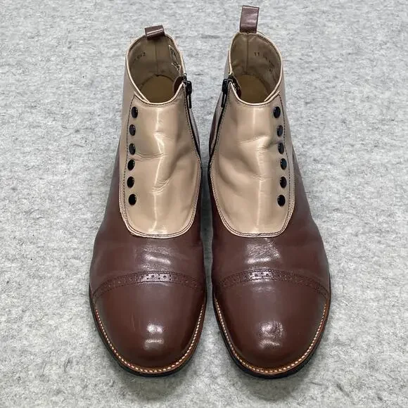 Stacy Adams Madison Mens 11 EE WW Brown Tan Leather Spat Boots Cap Toe Steampunk - Picture 4 of 13